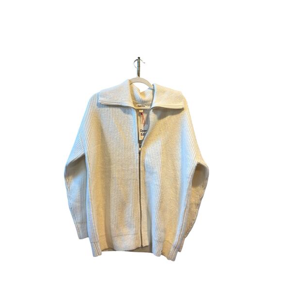 NWT Open Edit Oversize Rib Zip Sweater in Ivory Dove Cream Medium - Picture 2 of 6